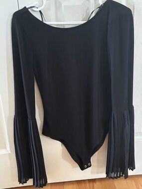 Forever 21 Black Long-Sleeve Bodysuit with Pleated/Flare Arms